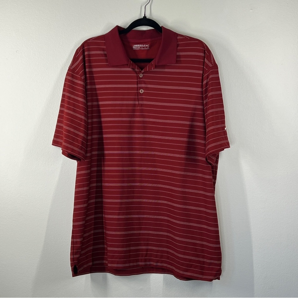 NIKEGOLF Fit Dry Men’s Short Sleeve Casual Red Striped Outdoor Golf Sport Polo